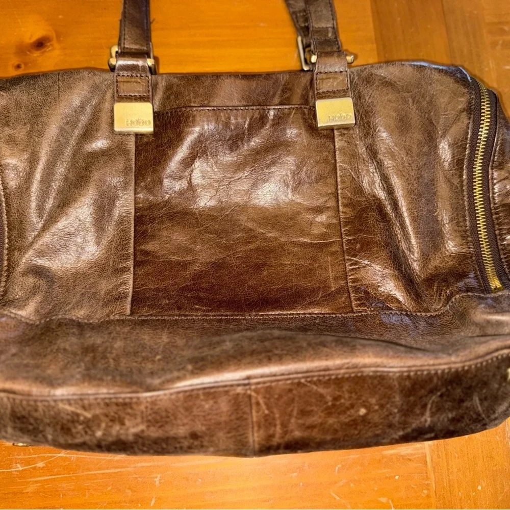 hobo handbag Brown Leather Distressed Multi Pockets Slouchy Everyday Purse hippy
